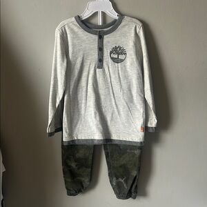 Timberland Light Gray Henley with Camouflage Pants